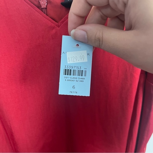 Ann Taylor new Petite V-Neck Tie Waist Midi Dress red size 6 petite - Picture 6 of 10